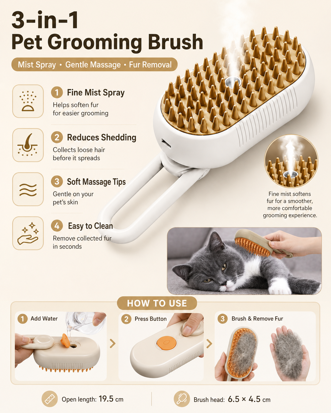 3-In-1 Steam Pet Brush