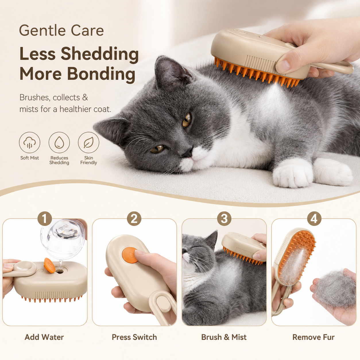 3-In-1 Steam Pet Brush